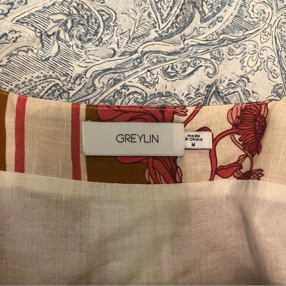 NWOT Greylin Floral Belted Cotton Sundress Button Front Adjustable Strap Dress M - Picture 2 of 10